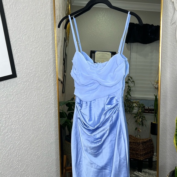 HOUSE OF CB 'Teia' Sky Draped Corset Midi Dress NWOT